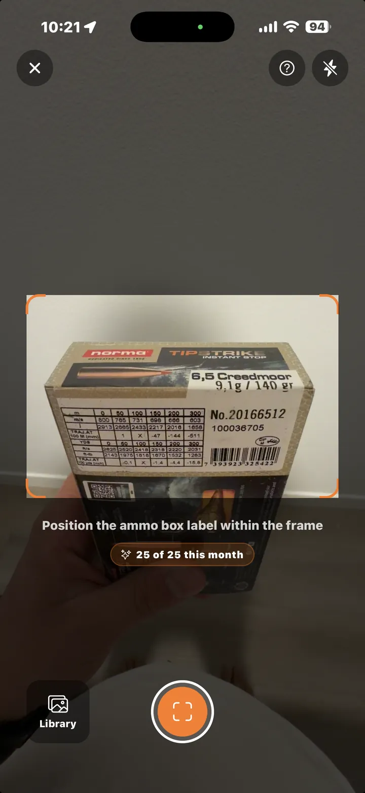 Camera view of an ammo box mid-scan