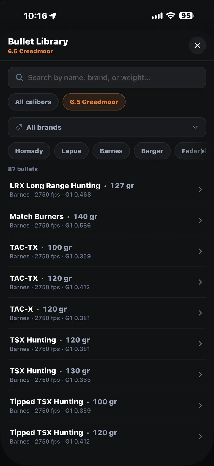 Bullet library modal, 935 bullets, searchable