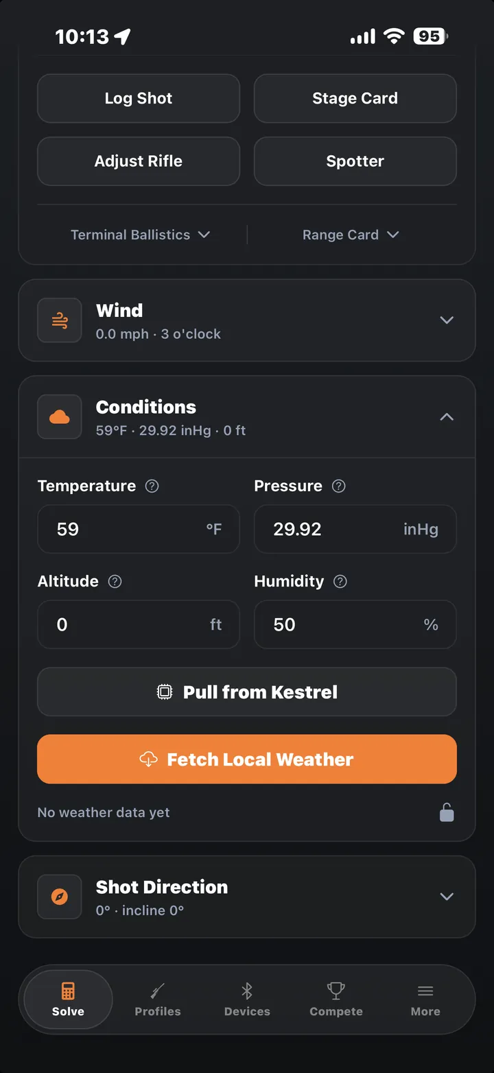 Solve screen with conditions auto-filled from location