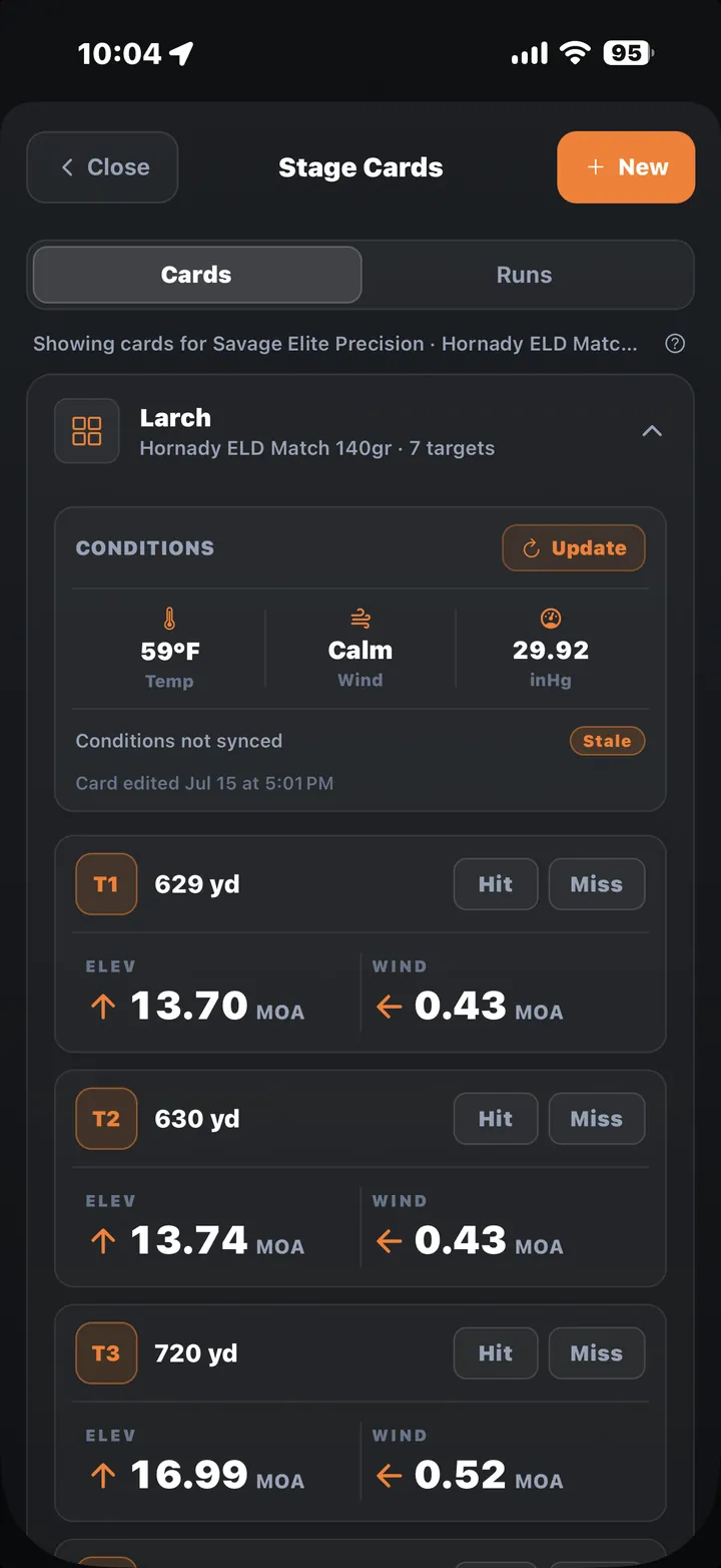 Stage card with every target listed, each with its own solve